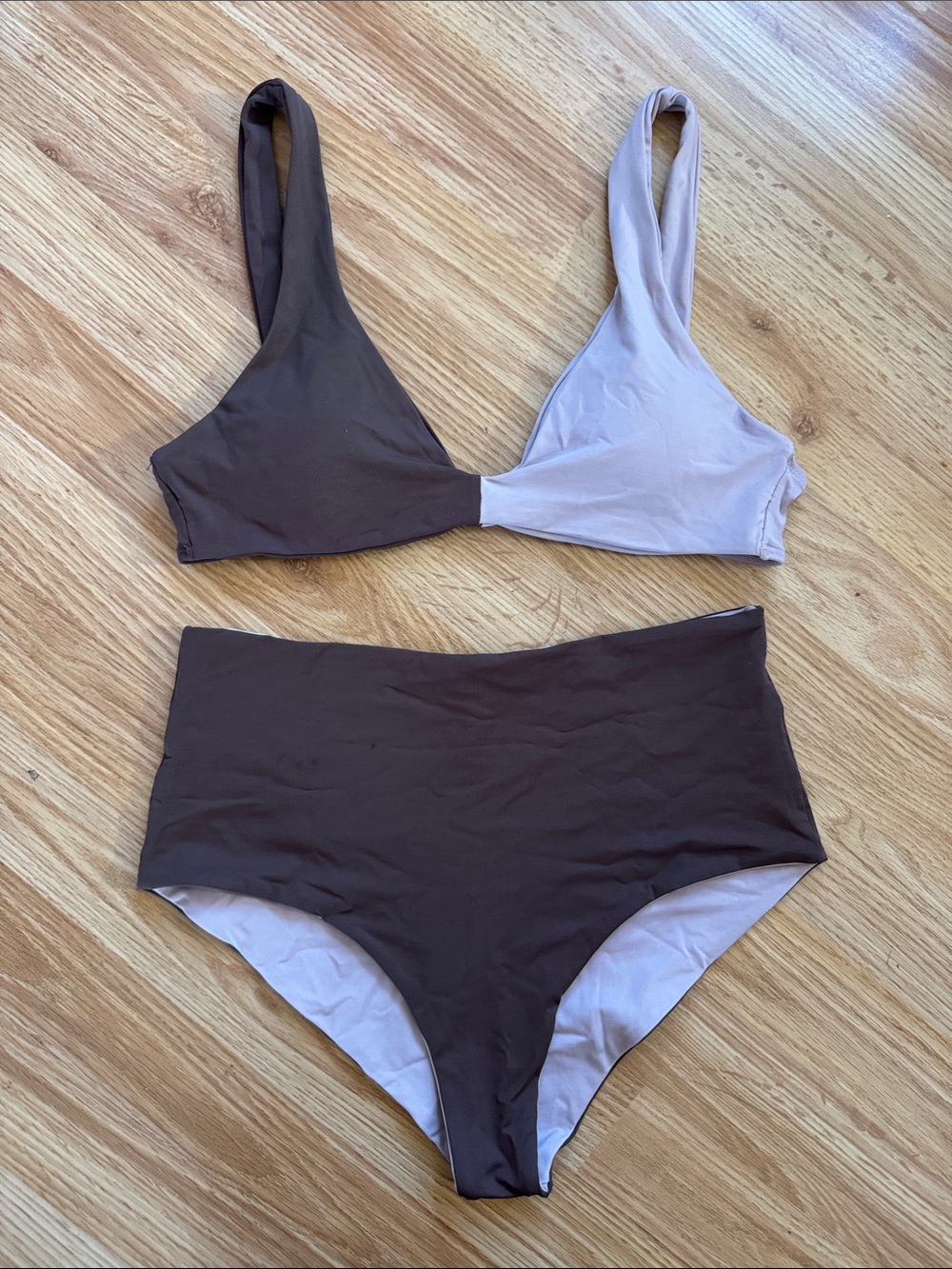 l*space Two-Tone Brown and Light Lilac High-Waist Bikini